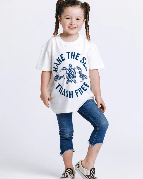 Make The Sea Trash Free Kids Tee - White