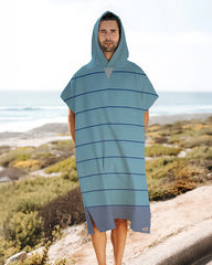 Colorblock Stripe Hooded Poncho - Aqua