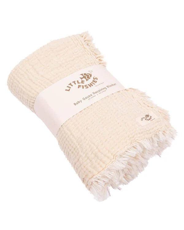 Little Fishies Gauze Receiving Blanket - Natural